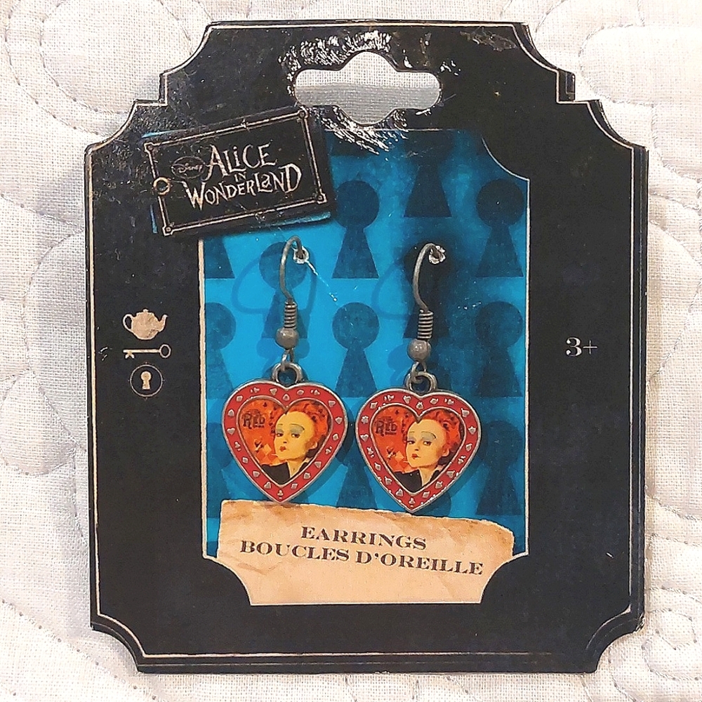 Disney Tim Burton Alice in Wonderland Queen of Hearts Earrings NWT